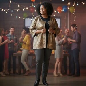 Isabel Hayley Timeless Trends Blazer Jacket 2X Leopard Print Metallic Party